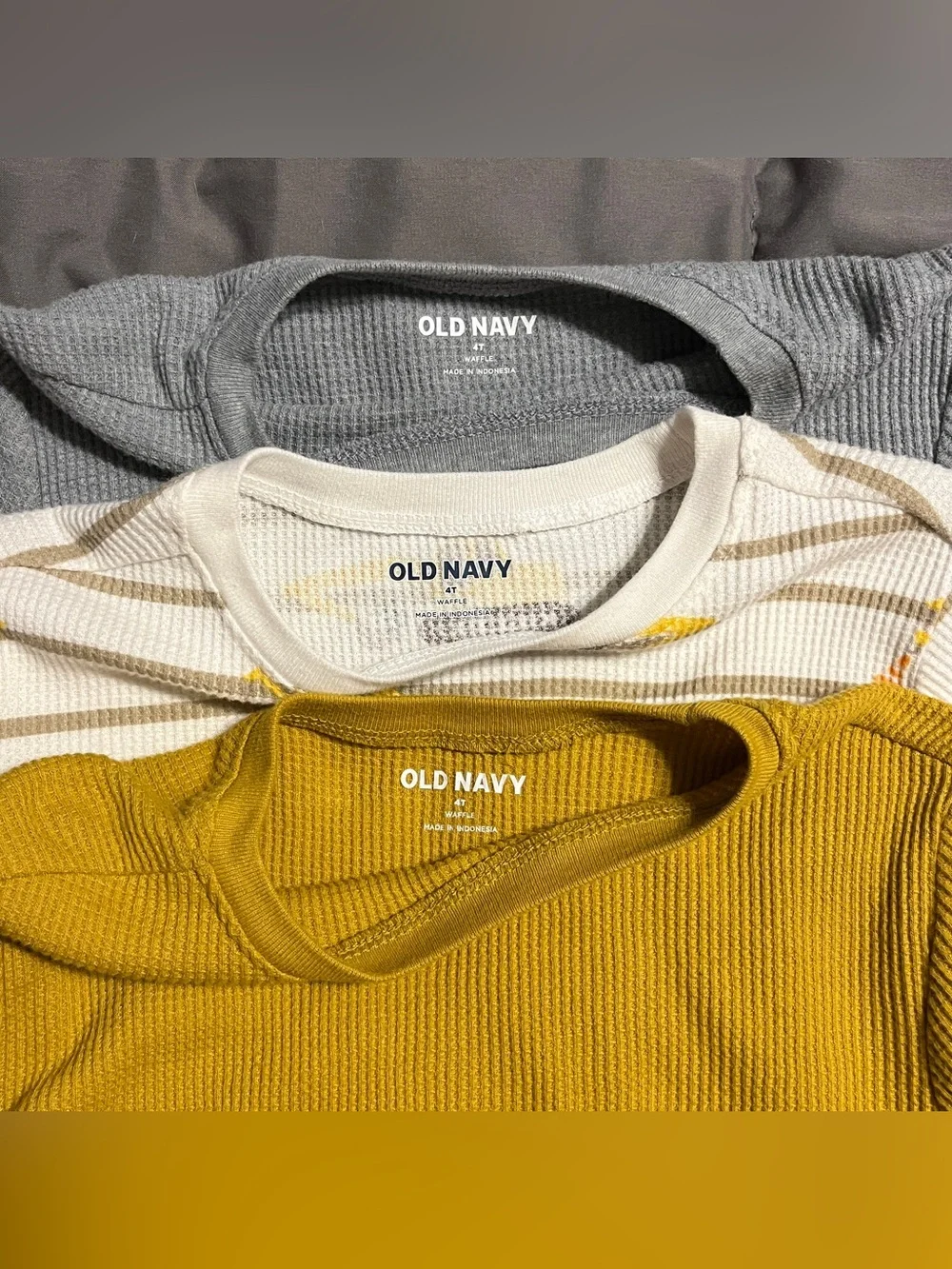 Old Navy Long-Sleeve Waffle tees: gray, yellow, & construction vehicle - size 4T
